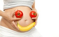lachender bauch schwangerschaft obst gemüse